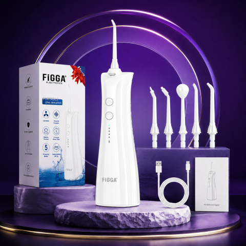 Irigator Bucal FiGGA® ORAL F-202, Dus bucal portabil, Reincarcabil USB-C, Rezervor 230 ml, 5 Moduri de Curatare, IPX7 Waterproof, Acumulator 2000 mAh, Alb Elegant [8]