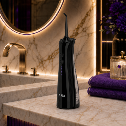 Irigator Bucal FiGGA® ORAL F-202, Dus bucal portabil, Reincarcabil USB-C, Rezervor 230 ml, 5 Moduri de Curatare, IPX7 Waterproof, Acumulator 2000 mAh, Negru Premium [7]
