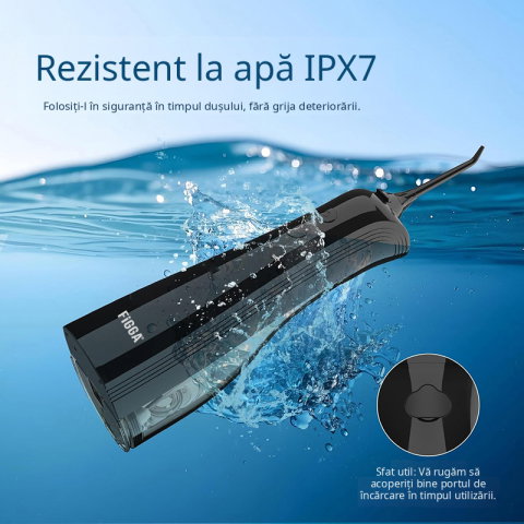 Irigator Bucal FiGGA® ORAL F-202, Dus bucal portabil, Reincarcabil USB-C, Rezervor 230 ml, 5 Moduri de Curatare, IPX7 Waterproof, Acumulator 2000 mAh, Negru Premium [3]