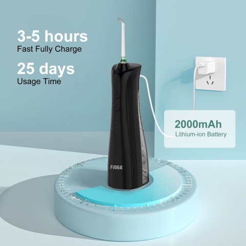 Irigator Bucal FiGGA® ORAL F-202, Dus bucal portabil, Reincarcabil USB-C, Rezervor 230 ml, 5 Moduri de Curatare, IPX7 Waterproof, Acumulator 2000 mAh, Negru Premium [6]