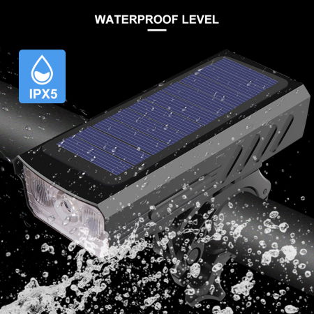 Lanterna bicicleta FiGGA® cu incarcare solara si cablu tip C, sirena, indicator baterie, lumini de atentionare, acumulator reincarcabil 2000 mAh, structura aliaj aluminiu, Negru [7]