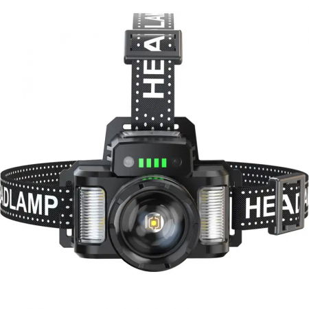 Lanterna puternica de cap FiGGA® LED 30W, 18000 lumeni, 500 metri distanta, 5000K, acumulator reincarcabil 6000 mAh, Profesionala, Frontala, Cablu de incarcare [1]