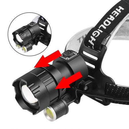 Lanterna puternica de cap FiGGA® LED XHP-160, 48000 lumeni, 1600 metri distanta, 5000K, 3 baterii reincarcabile de 18650 Li/3500 mAh, Profesionala, Frontala, Cablu de incarcare [4]