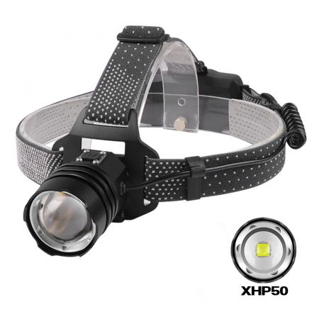 Lanterna puternica de cap FiGGA® LED XHP-50, 15000 lumeni, 500 metri distanta, 5000K, 2 baterii reincarcabile de 18650 Li/3500 mAh, Profesionala, Frontala, Cablu de incarcare [2]