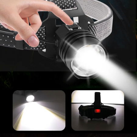 Lanterna puternica de cap FiGGA® LED XHP-50, 15000 lumeni, 500 metri distanta, 5000K, 2 baterii reincarcabile de 18650 Li/3500 mAh, Profesionala, Frontala, Cablu de incarcare [5]