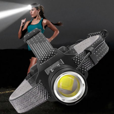 Lanterna puternica de cap FiGGA® LED XHP-50, 15000 lumeni, 500 metri distanta, 5000K, 2 baterii reincarcabile de 18650 Li/3500 mAh, Profesionala, Frontala, Cablu de incarcare [6]