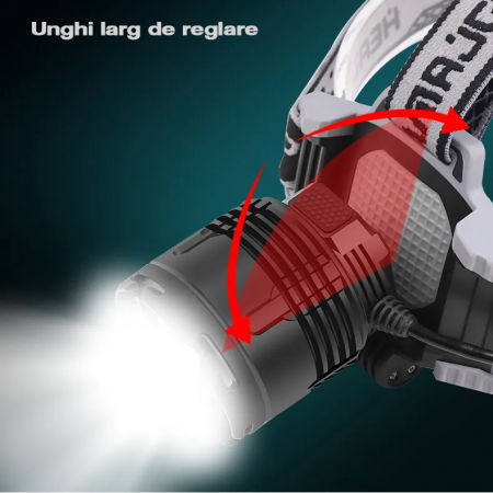Lanterna puternica de cap FiGGA® LED XHP-70, 21000 lumeni, 700 metri distanta, 5000K, 2 baterii reincarcabile de 18650 Li/3500 mAh, Profesionala, Frontala, Cablu de incarcare [3]