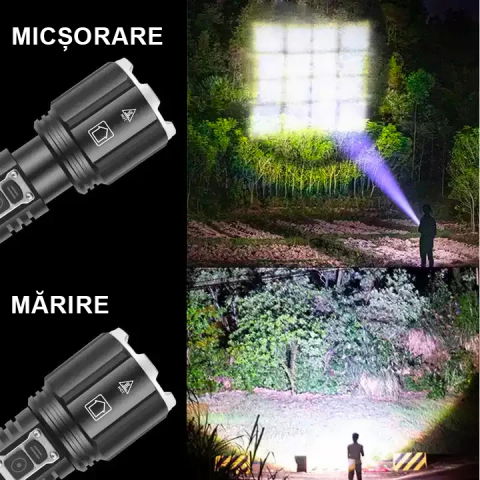 Lanterna puternica profesionala FiGGA®, LED XHP-160, 48000 lumeni, acumulator 26650 Li,  Cablu de incarcare [8]