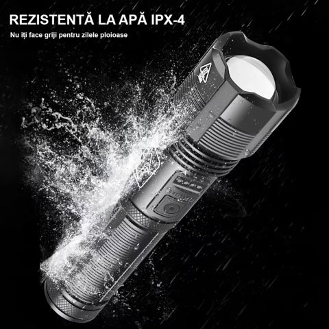 Lanterna puternica profesionala FiGGA®, LED XHP-50, 15000 lumeni, acumulator 18650 Li, structura aliaj aluminiu, Cablu de incarcare [9]