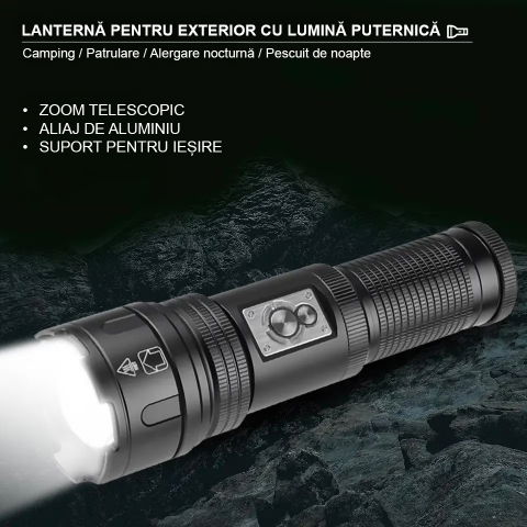 Lanterna puternica profesionala FiGGA®, LED XHP-99 + COB, 30000 lumeni, acumulator 26650 Li, structura aliaj aluminiu, Cablu de incarcare [8]