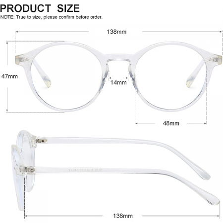 Ochelari protectie calculator ZAFIT™, ecran telefon, tableta, laptop, televizor, gaming, Anti-lumina albastra, Anti-reflexie, Unisex, model rotund, culoare Transparent [1]