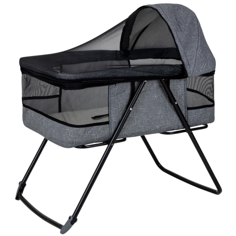 Patuturi bebelusi - Patut bebe pliabil FiGGA®, 0+ luni, Saltea inclusa, Cu sistem balansoar, Plasa tantari, Portabil, Gri