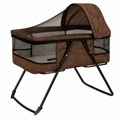 Patuturi bebelusi - Patut bebe pliabil FiGGA®, 0+ luni, Saltea inclusa, Cu sistem balansoar, Plasa tantari, Portabil, Maro