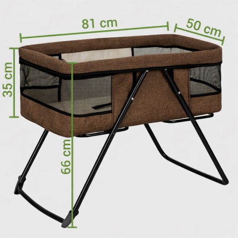 Patut bebe pliabil FiGGA®, 0+ luni, Saltea inclusa, Cu sistem balansoar, Plasa tantari, Portabil, Maro [2]