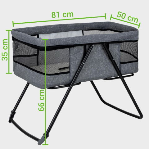 Patut bebe pliabil FiGGA®, 0+ luni, Saltea inclusa, Cu sistem balansoar, Plasa tantari, Portabil, Gri [3]