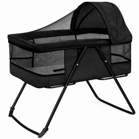 Patuturi bebelusi - Patut bebe pliabil FiGGA®, 0+ luni, Saltea inclusa, Cu sistem balansoar, Plasa tantari, Portabil, Negru