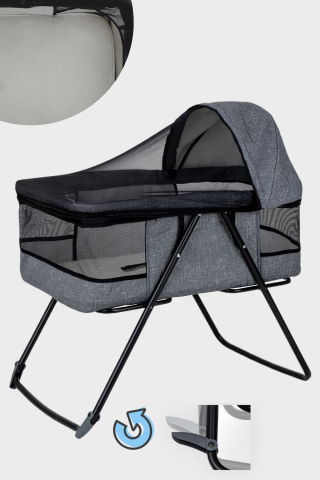 Patut bebe pliabil FiGGA®, 0+ luni, Saltea inclusa, Cu sistem balansoar, Plasa tantari, Portabil, Gri [2]