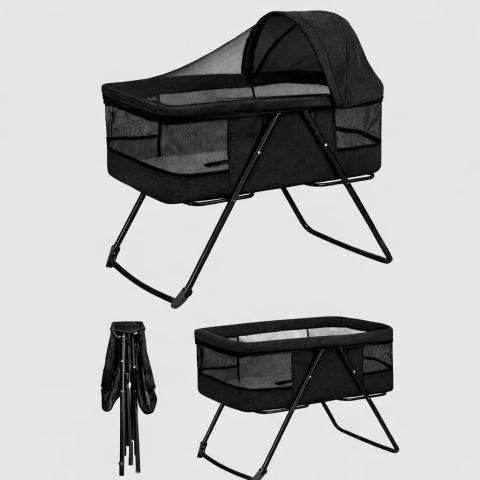 Patut bebe pliabil FiGGA®, 0+ luni, Saltea inclusa, Cu sistem balansoar, Plasa tantari, Portabil, Negru [1]