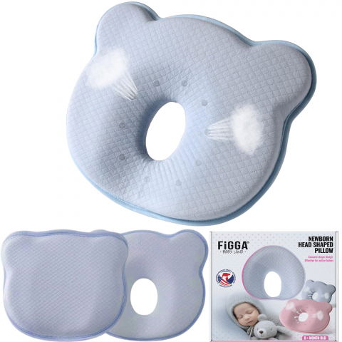 Pernute bebe - Perna bebelusi FiGGA® pentru formarea capului, Anti Plagiocefalie, Spuma cu memorie, Husa de protectie, Albastru