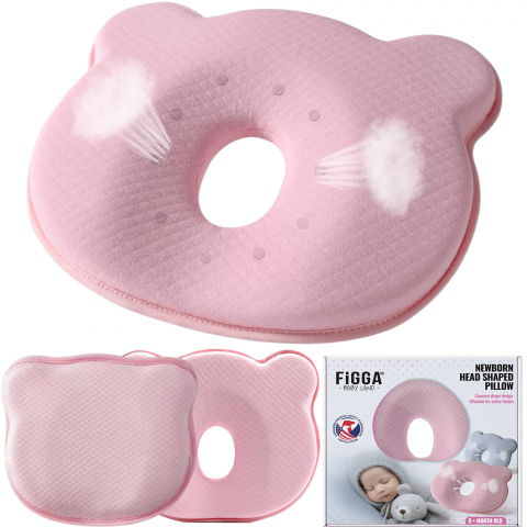Pernute bebe - Perna bebelusi FiGGA® pentru formarea capului, Anti Plagiocefalie, Spuma cu memorie, Husa de protectie, Roz