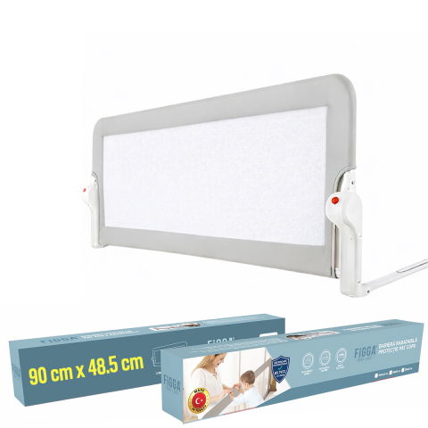 Protectie pat copii - Protectie pat copii FiGGA®, 90 x 48.5 cm, bariera laterala margine pat, rabatabila, Gri