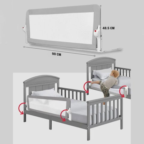 Protectie pat copii FiGGA®, 90 x 48.5 cm, bariera laterala margine pat, rabatabila, Gri [1]