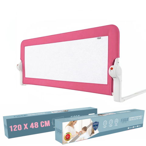 Produse copii - Protectie pat copii FiGGA®, 120 x 48.5 cm, bariera laterala margine pat, rabatabila, Roz