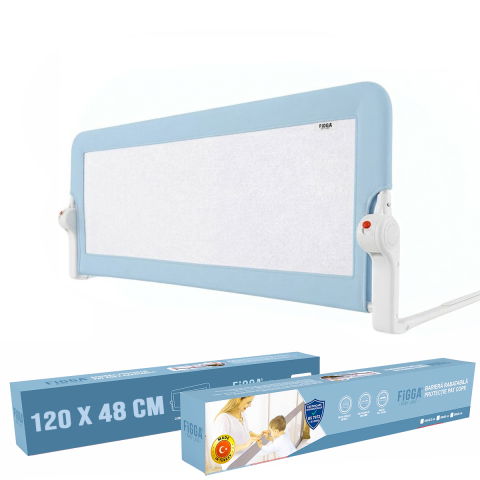 Produse copii - Protectie pat copii FiGGA®, 120 x 48.5 cm, bariera laterala margine pat, rabatabila, Albastru