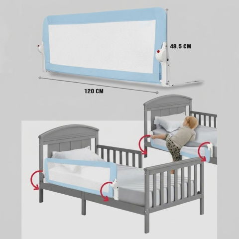 Protectie pat copii FiGGA®, 120 x 48.5 cm, bariera laterala margine pat, rabatabila, Albastru [1]