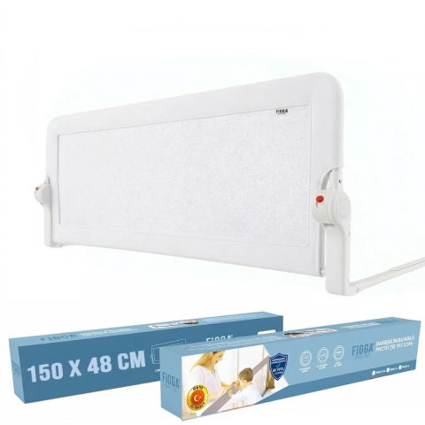 Produse copii - Protectie pat copii FiGGA®, 150 x 48.5 cm, bariera laterala margine pat, rabatabila, Alb