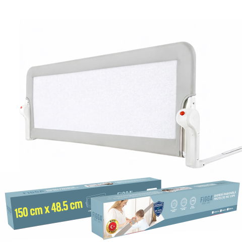 Protectie pat copii - Protectie pat copii FiGGA®, 150 x 48.5 cm, bariera laterala margine pat, rabatabila, Gri