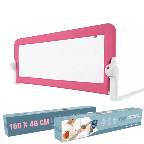 Produse copii - Protectie pat copii FiGGA®, 150 x 48.5 cm, bariera laterala margine pat, rabatabila, Roz