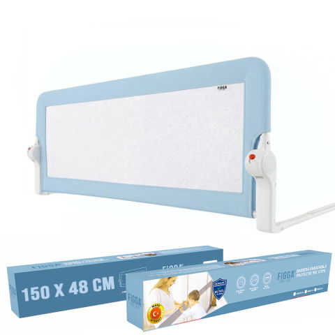 Produse copii - Protectie pat copii FiGGA®, 150 x 48.5 cm, bariera laterala margine pat, rabatabila, Albastru