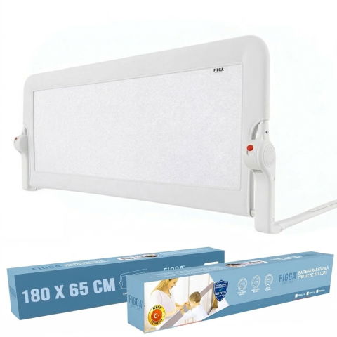 Produse copii - Protectie pat copii FiGGA®, 180 x 65 cm, bariera laterala margine pat, rabatabila, Alb