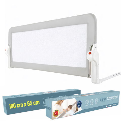 Protectie pat copii - Protectie pat copii FiGGA®, 180 x 65 cm, bariera laterala margine pat, rabatabila, Gri