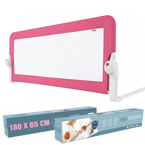 Produse copii - Protectie pat copii FiGGA®, 180 x 65 cm, bariera laterala margine pat, rabatabila, Roz