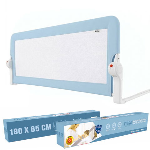 Produse copii - Protectie pat copii FiGGA®, 180 x 65 cm, bariera laterala margine pat, rabatabila, Albastru