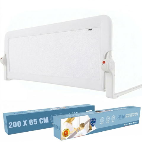 Produse copii - Protectie pat copii FiGGA®, 200 x 65 cm, bariera laterala margine pat, rabatabila, Alb
