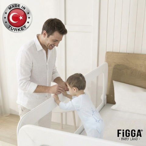 Protectie pat copii FiGGA®, 200 x 65 cm, bariera laterala margine pat, rabatabila, Alb [3]