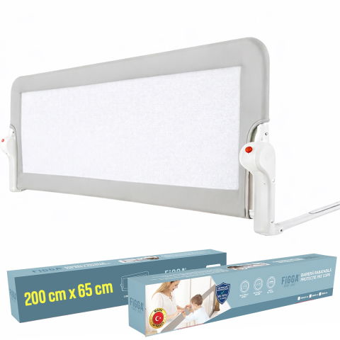 Protectie pat copii - Protectie pat copii FiGGA®, 200 x 65 cm, bariera laterala margine pat, rabatabila, Gri