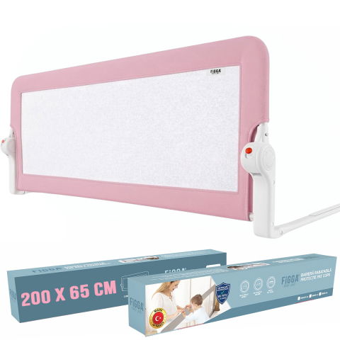 Protectie pat copii - Protectie pat copii FiGGA®, 200 x 65 cm, bariera laterala margine pat, rabatabila, Roz