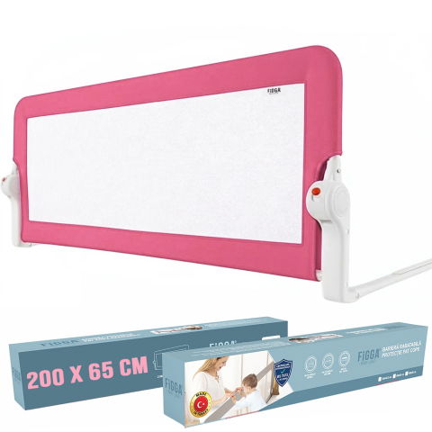 Produse copii - Protectie pat copii FiGGA®, 200 x 65 cm, bariera laterala margine pat, rabatabila, Roz