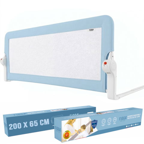 Produse copii - Protectie pat copii FiGGA®, 200 x 65 cm, bariera laterala margine pat, rabatabila, Albastru