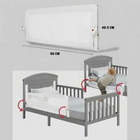 Protectie pat copii FiGGA®, 90 x 48.5 cm, bariera laterala margine pat, rabatabila, Alb [1]