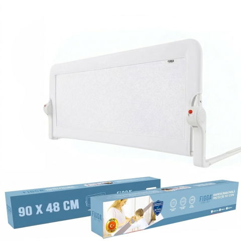 Protectie pat copii - Protectie pat copii FiGGA®, 90 x 48.5 cm, bariera laterala margine pat, rabatabila, Alb