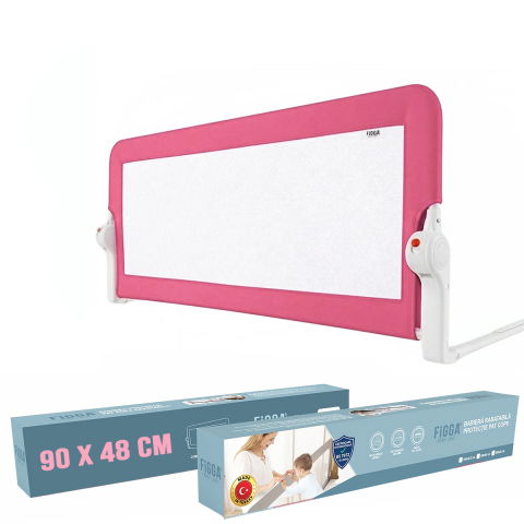 Protectie pat copii - Protectie pat copii FiGGA®, 90 x 48.5 cm, bariera laterala margine pat, rabatabila, Roz