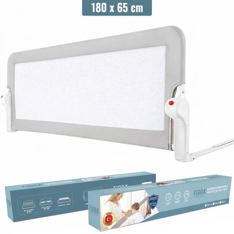 Protectie pat copii - Protectie pat copii FiGGA®, bariera laterala margine pat 180 x 65 cm, rabatabila, Gri