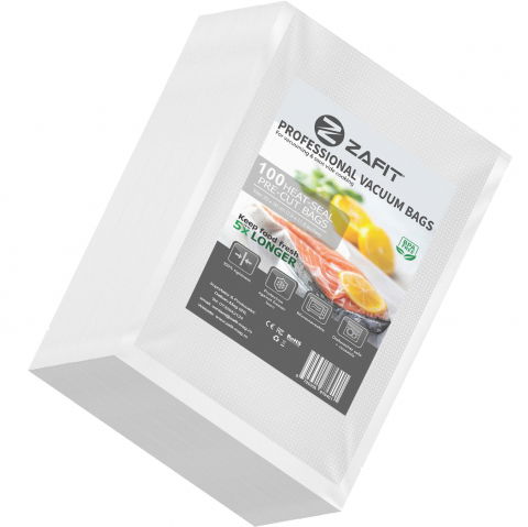 Aparate de vidat - Pungi vidat gofrate ZAFIT™, pentru aparat de vidat alimente, 100 bucati, 20 x 30 cm, reutilizabile, rezistente, sous vide, lavabile in masina de spalat, fara BPA, transparent