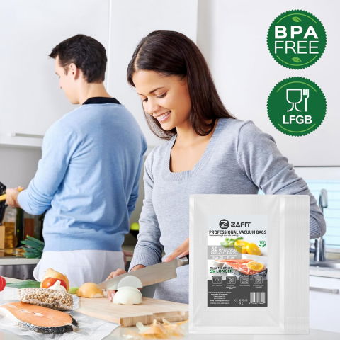 Set 50 Pungi vidat gofrate ZAFIT™, 25 x 30 cm, pentru aparat de vidat alimente, reutilizabile, rezistente, sous vide, lavabile in masina de spalat, fara BPA, transparent [3]