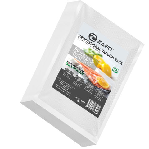 Aparate de vidat - Set 50 Pungi vidat gofrate ZAFIT™, 25 x 30 cm, pentru aparat de vidat alimente, reutilizabile, rezistente, sous vide, lavabile in masina de spalat, fara BPA, transparent